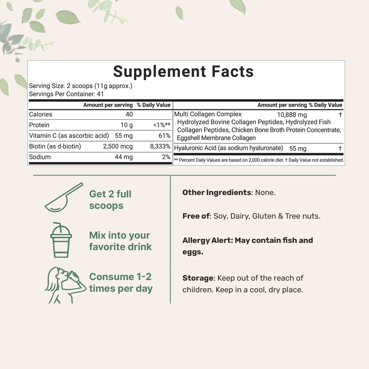 Complete Collagen Peptides Complex Powder — Types I, II, III, V & X + 3 Cofactors.